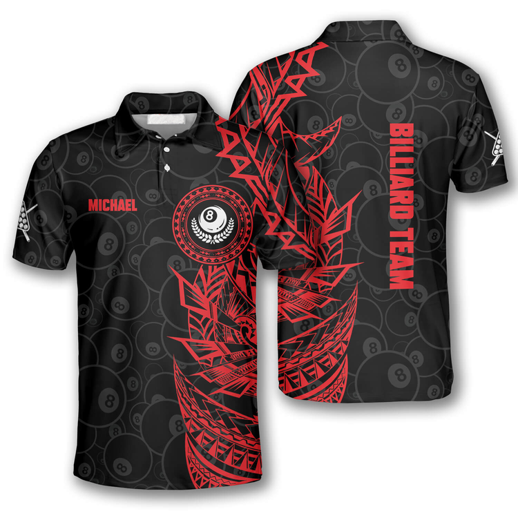3D All Over Print Red Black Tribal Custom Billiard Polo Shirts for Men ...